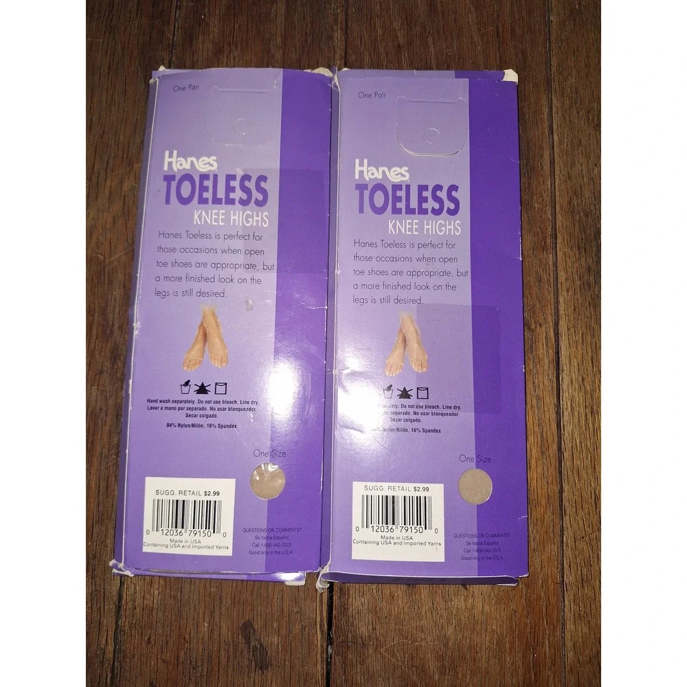 2 Pack Hanes Toeless Knee Highs Bisque One Size Nude Open Toe Stockings OJ001
